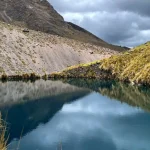 Espejo de agua glaciar verde turquesa en el circuito de las 7 lagunas del Ausangate